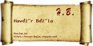 Havér Béla névjegykártya